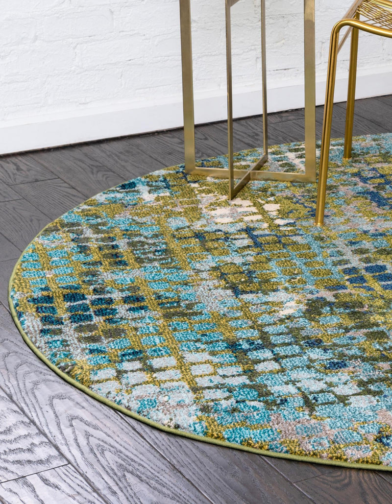 Chromatic Oasis Collection Area Rug -  Tropic Round Blue Green  lifestyle 38