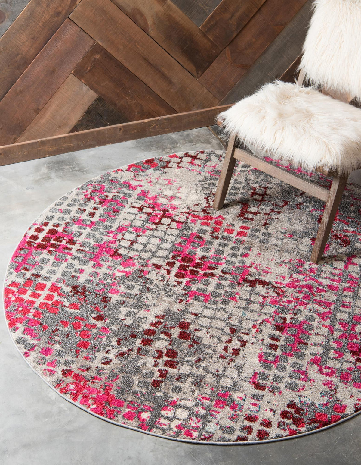 Chromatic Oasis Collection Area Rug -  Tropic Round Pink  lifestyle 36