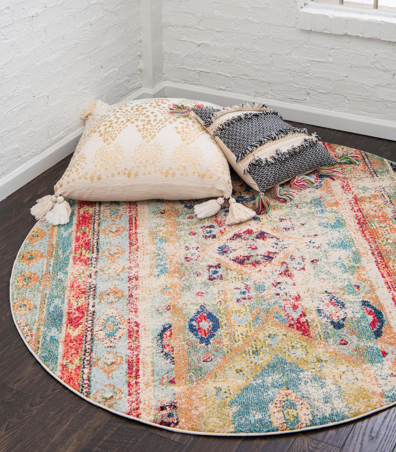 Sedona Vista Collection Area Rug -  Navajo Round Blue  lifestyle 21