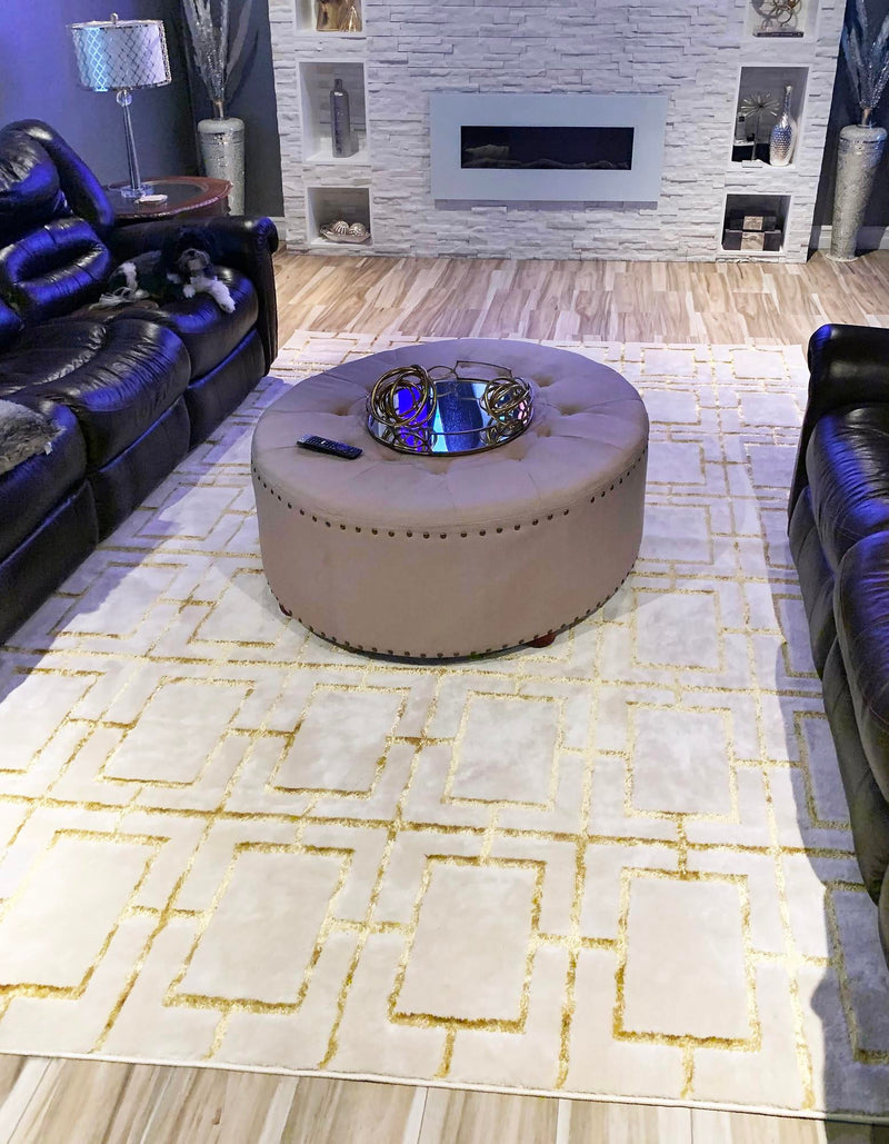 Hollywood Luxe Collection Area Rug -  Beverly (White Gold) Rectangle White Gold  lifestyle 11