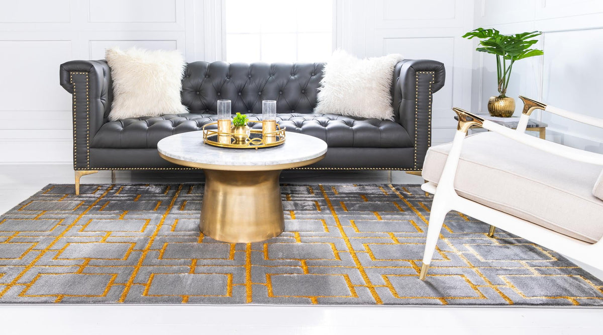Hollywood Luxe Collection Area Rug -  Beverly Rectangle Gray and Gold  lifestyle 30