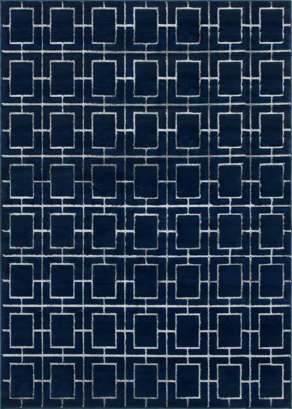 Hollywood Luxe Collection Area Rug -  Beverly (Navy Blue Silver) Rectangle Navy Blue Silver Main