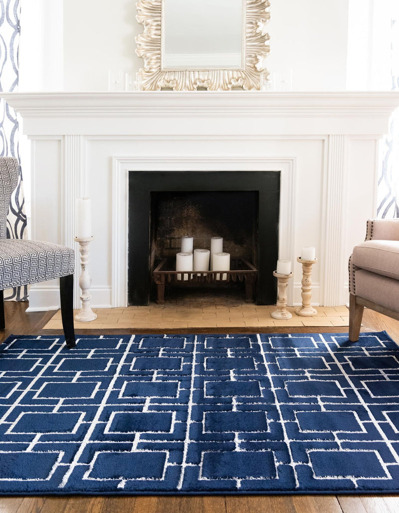 Hollywood Luxe Collection Area Rug -  Beverly (Navy Blue Silver) Rectangle Navy Blue Silver  lifestyle 3