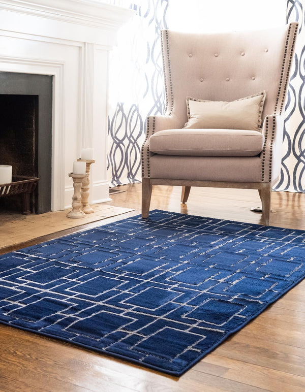 Hollywood Luxe Collection Area Rug -  Beverly (Navy Blue Silver) Rectangle Navy Blue Silver  lifestyle 4