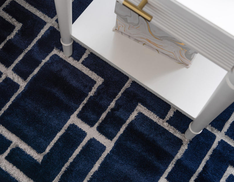 Hollywood Luxe Collection Area Rug -  Beverly (Navy Blue Silver) Rectangle Navy Blue Silver  lifestyle 14