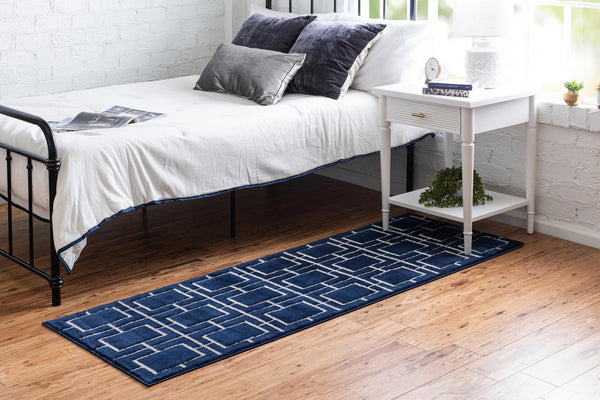 Hollywood Luxe Collection Area Rug -  Beverly (Navy Blue Silver) Runner Navy Blue Silver  lifestyle 24