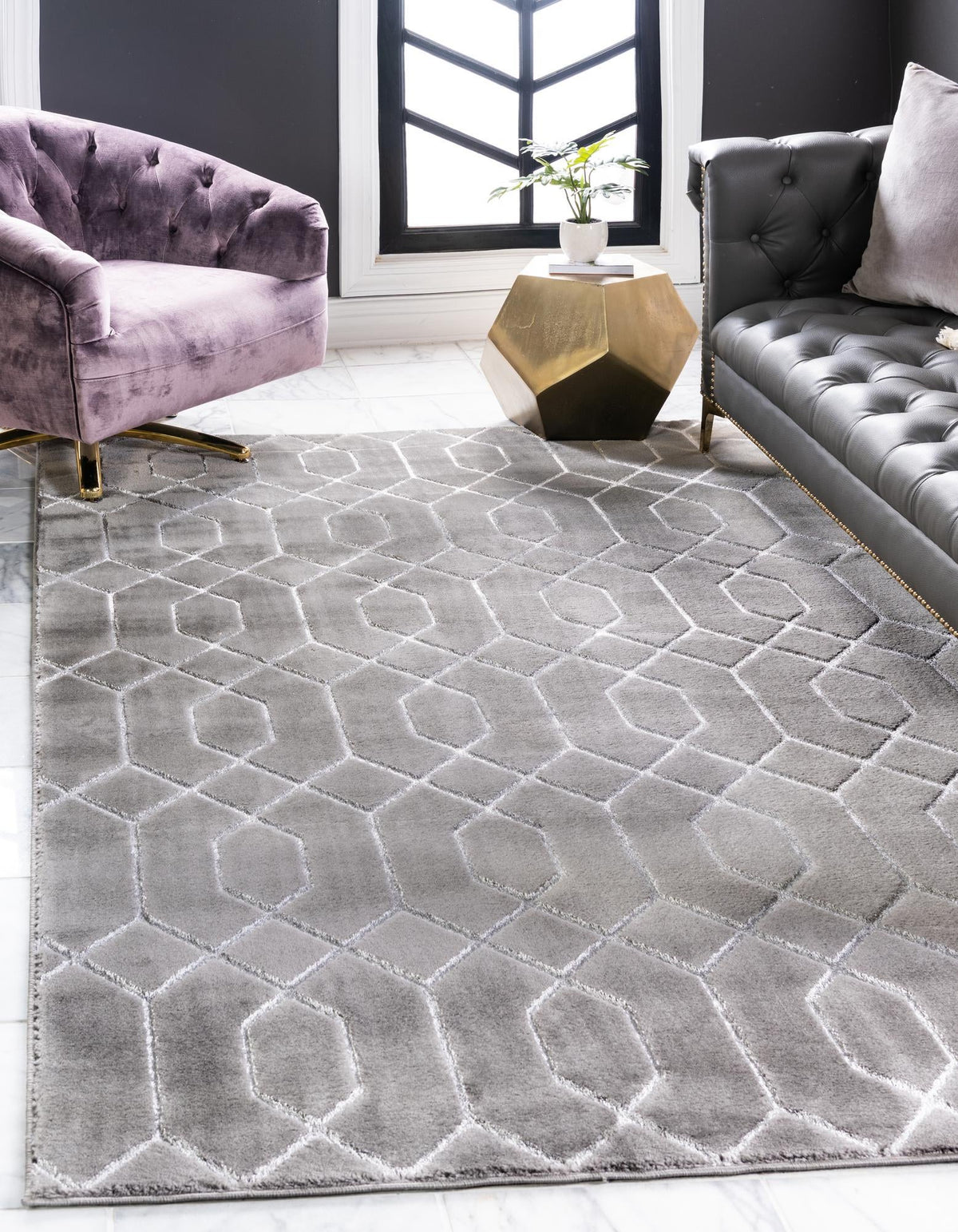 Hollywood Luxe Collection Area Rug - Sunset Rectangle Gray Silver  lifestyle 9