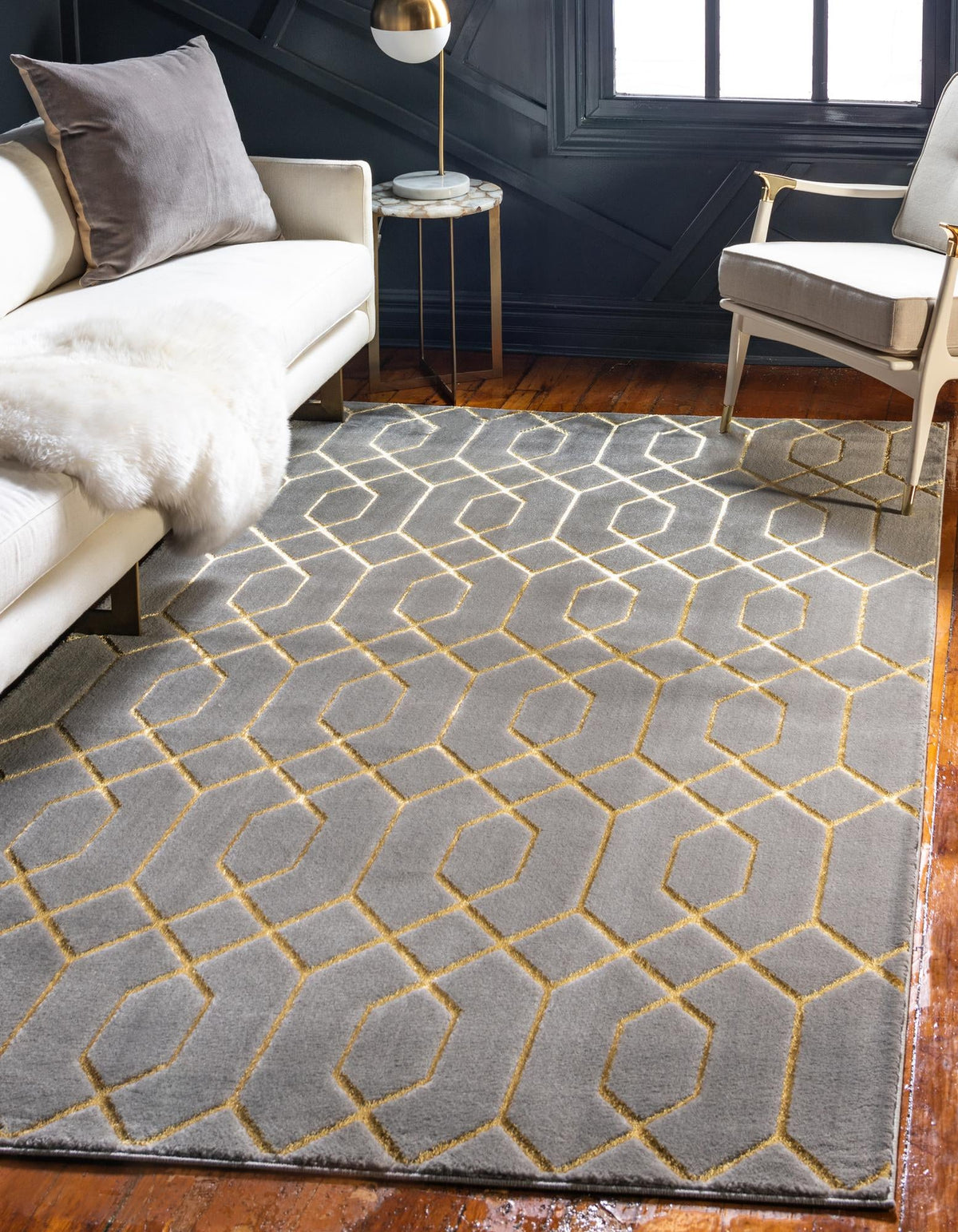 Hollywood Luxe Collection Area Rug - Sunset Rectangle Gray and Gold  lifestyle 8