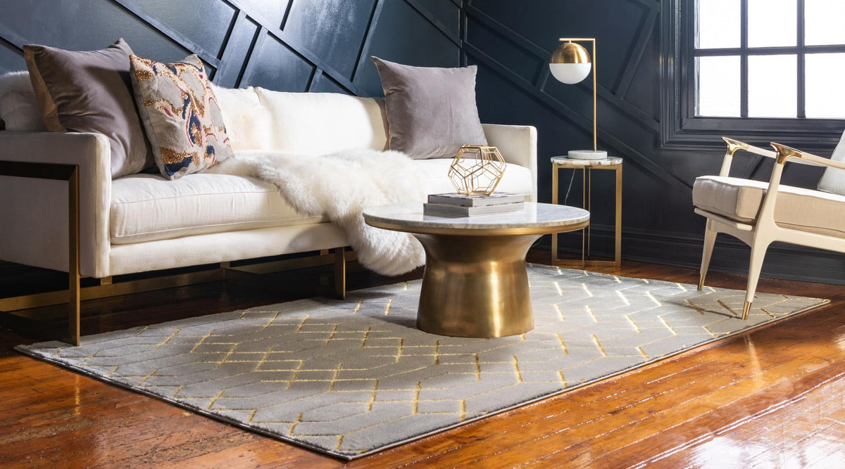 Hollywood Luxe Collection Area Rug - Sunset Rectangle Gray and Gold  lifestyle 99