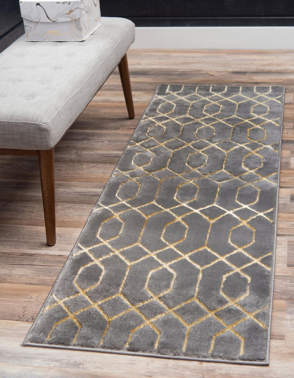 Hollywood Luxe Collection Area Rug - Sunset Runner Gray and Gold  lifestyle 157
