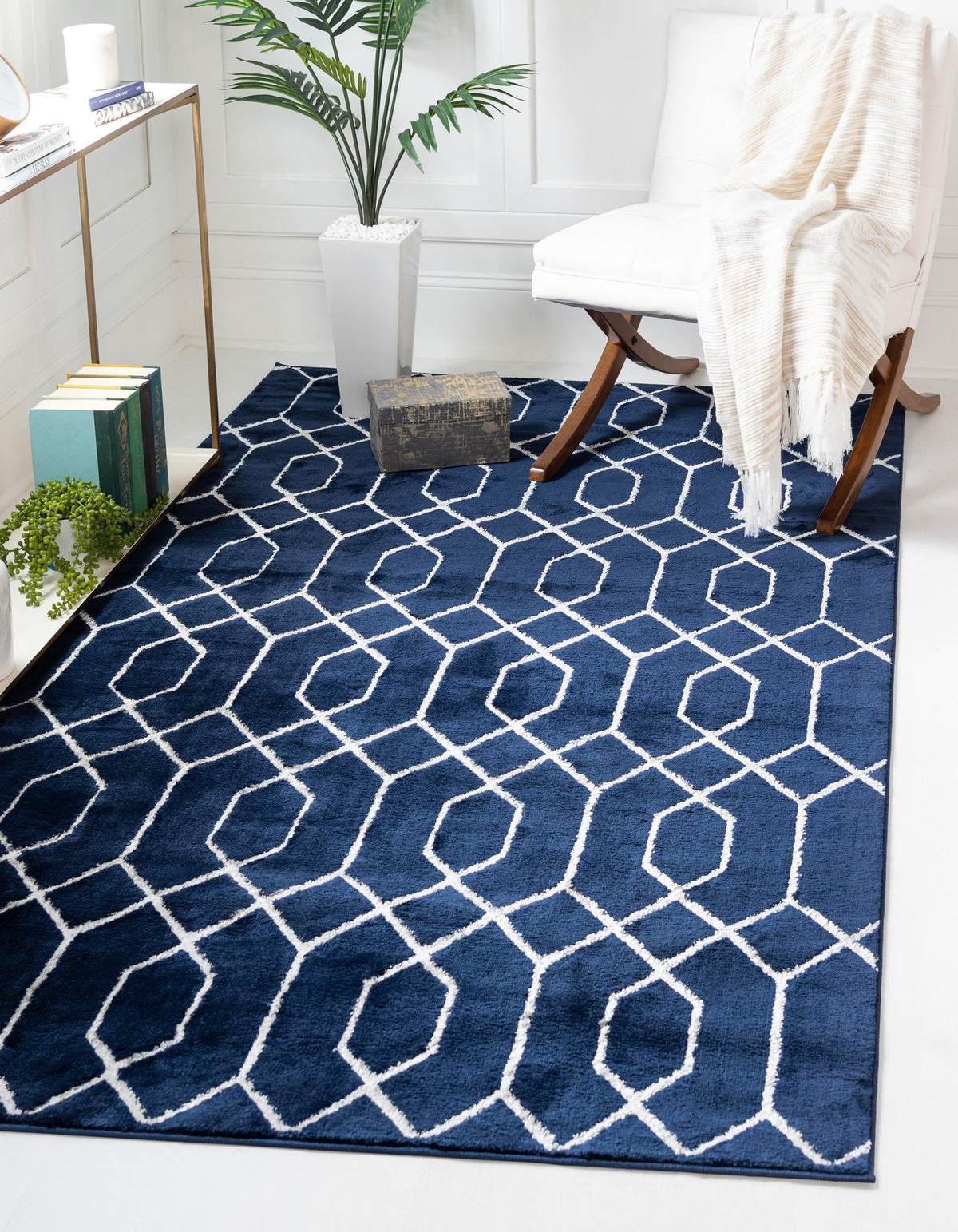 Hollywood Luxe Collection Area Rug - Sunset Rectangle Navy Blue and Silver  lifestyle 5