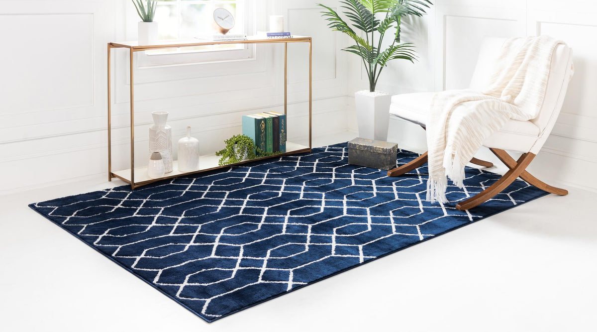 Hollywood Luxe Collection Area Rug - Sunset Rectangle Navy Blue and Silver  lifestyle 97