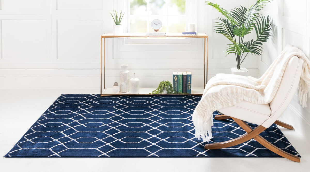 Hollywood Luxe Collection Area Rug - Sunset Rectangle Navy Blue and Silver  lifestyle 104