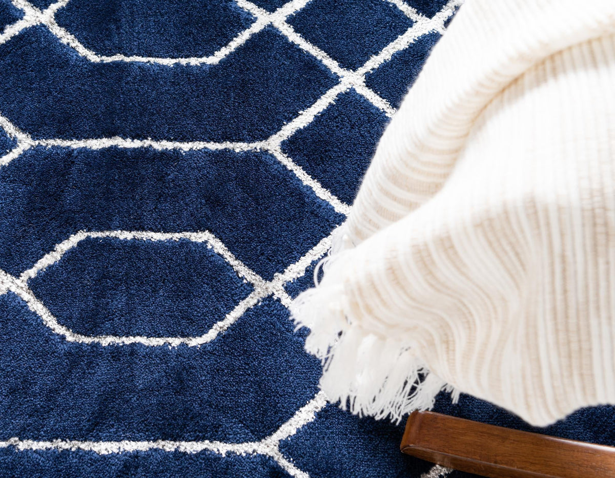 Hollywood Luxe Collection Area Rug - Sunset Rectangle Navy Blue and Silver  lifestyle 135