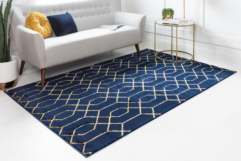 Hollywood Luxe Collection Area Rug - Sunset (Navy Blue Gold) Rectangle Navy Blue Gold  lifestyle 3