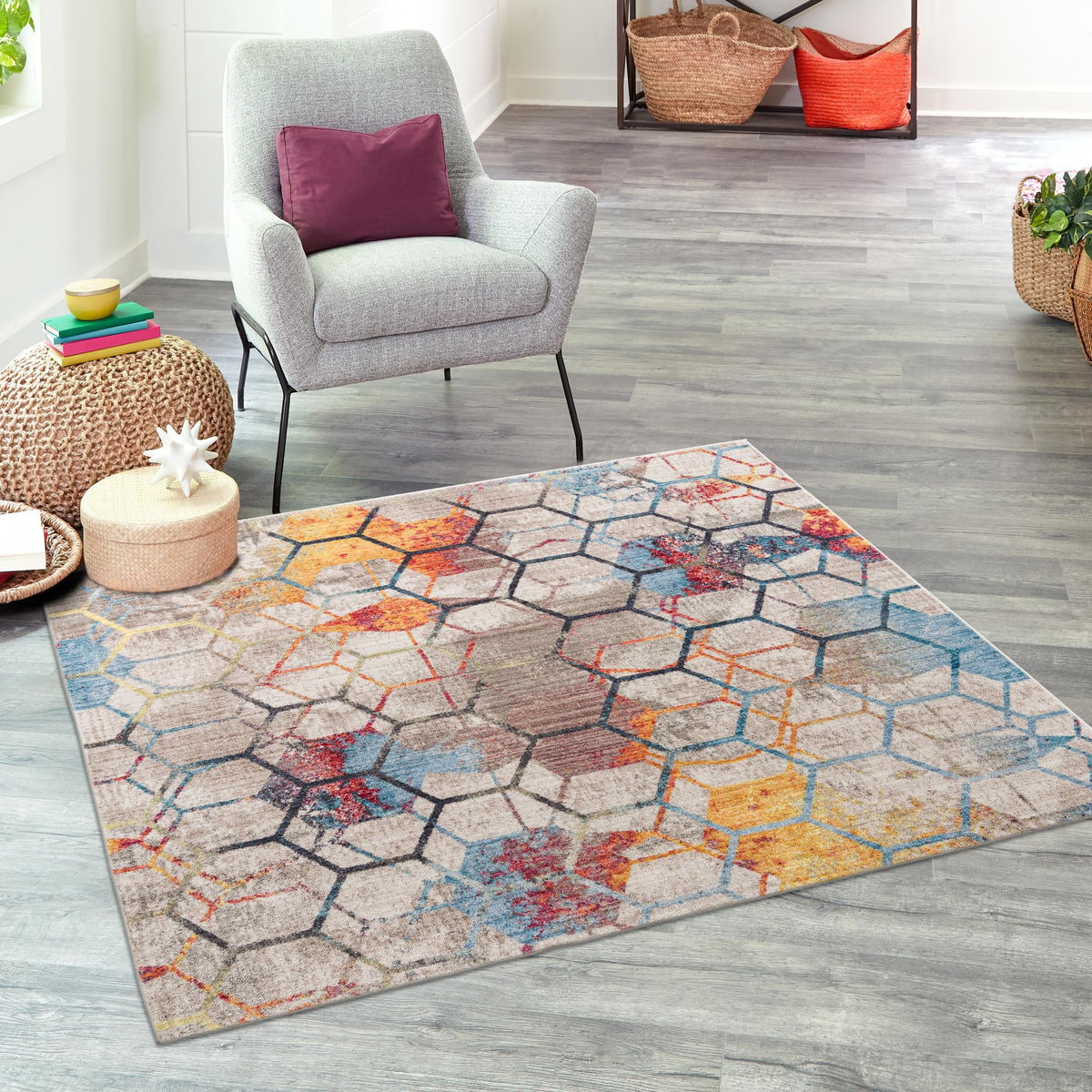Spectrum Array Collection Area Rug - Aurora Square White  lifestyle 34