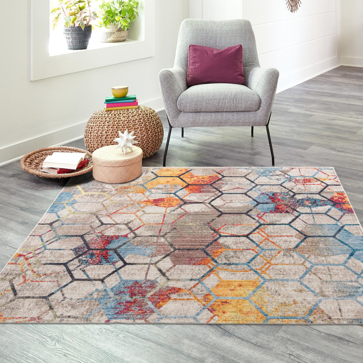 Spectrum Array Collection Area Rug - Aurora Square White  lifestyle 35