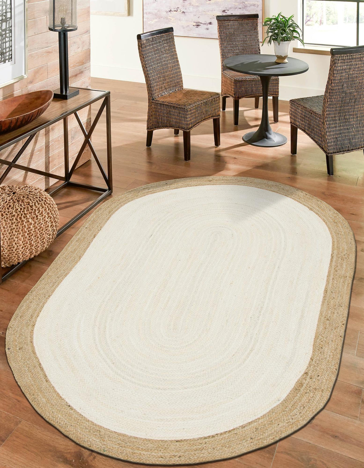 Woven Seaside Jute Collection Area Rug - Nantucket Oval White  lifestyle 121