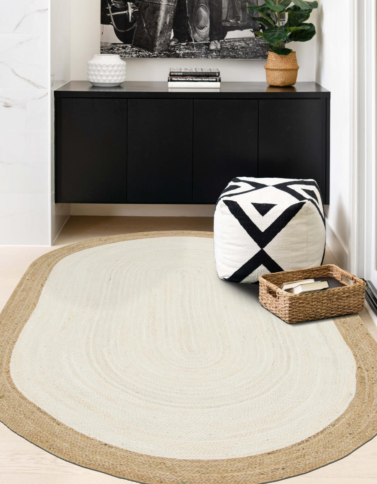 Woven Seaside Jute Collection Area Rug - Nantucket Oval White  lifestyle 139