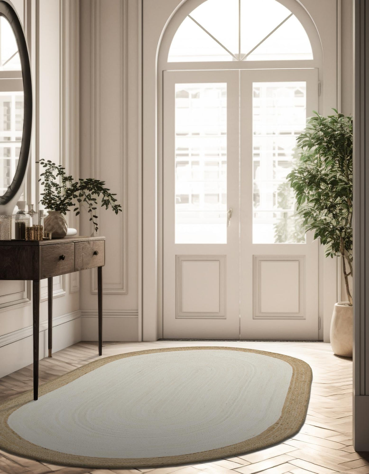 Woven Seaside Jute Collection Area Rug - Nantucket Oval White  lifestyle 157