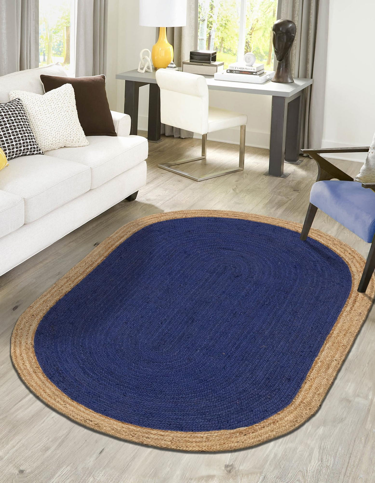 Woven Seaside Jute Collection Area Rug - Nantucket Oval Navy Blue  lifestyle 159