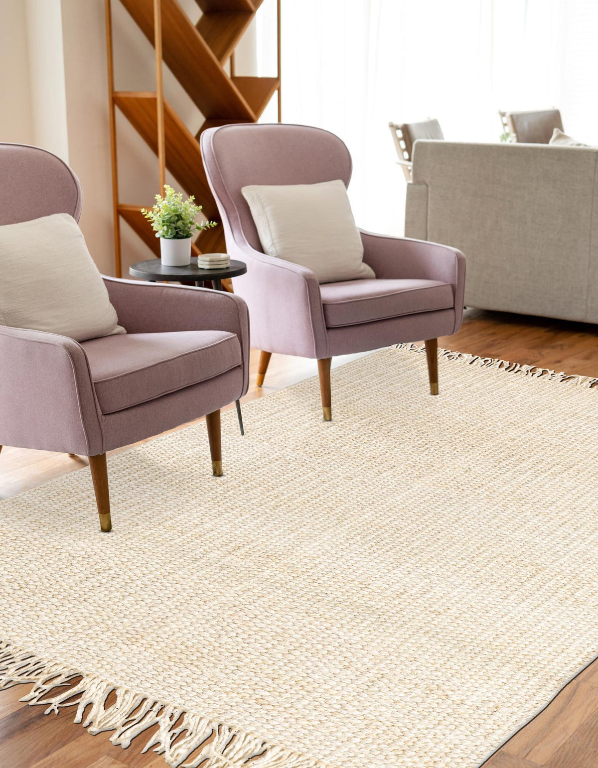 Coastal Weave Jute Collection Area Rug - Seashore Rectangle Ivory  lifestyle 13