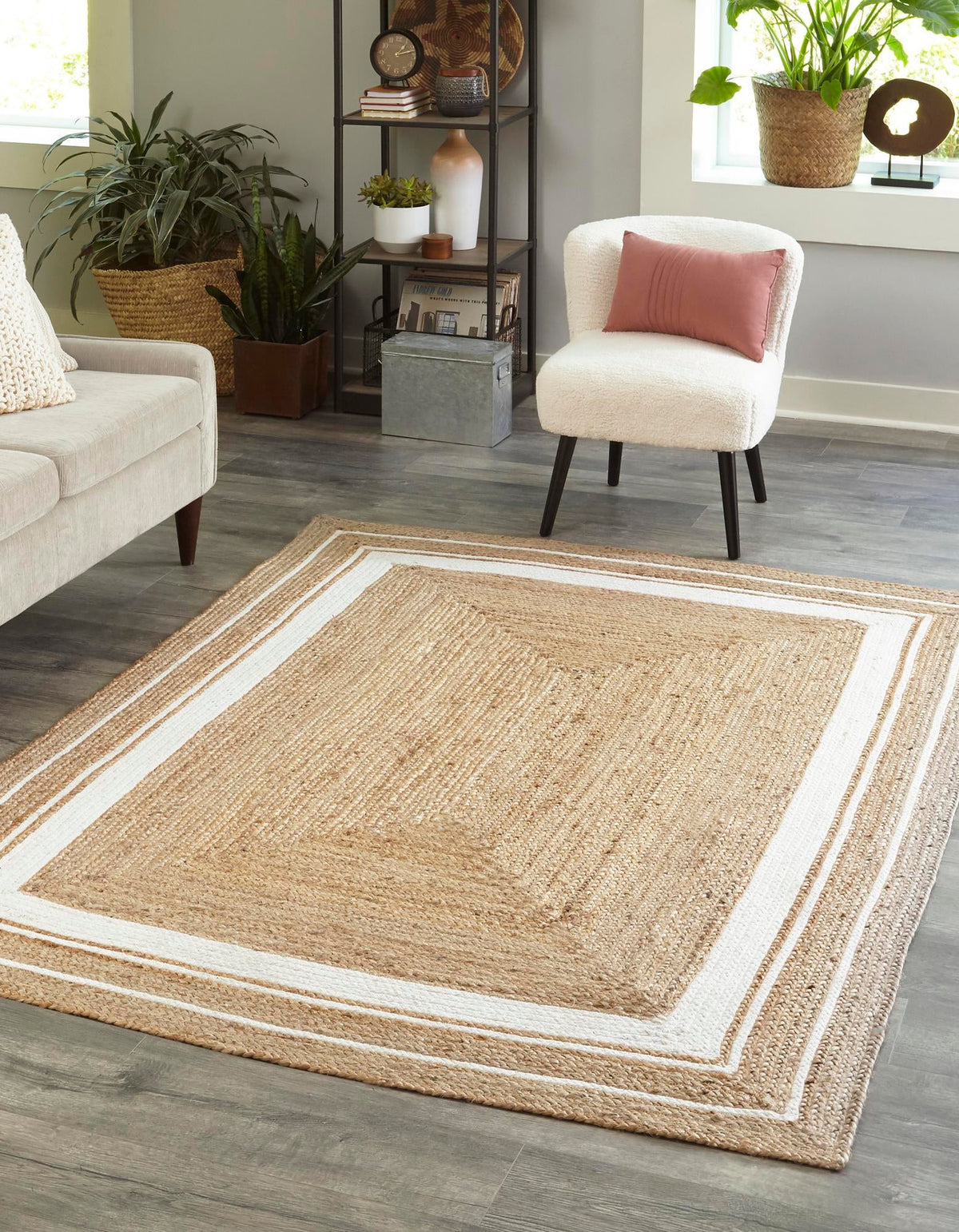 Woven Seaside Jute Collection Area Rug - Nantucket Rectangle Natural and White Main