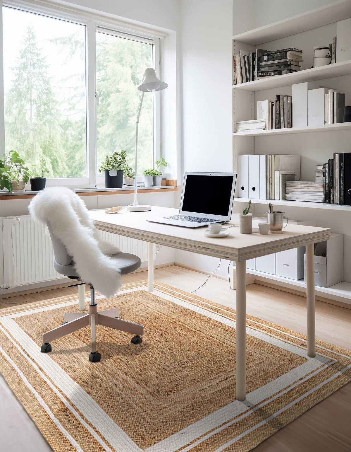 Woven Seaside Jute Collection Area Rug - Nantucket Rectangle Natural and White  lifestyle 3