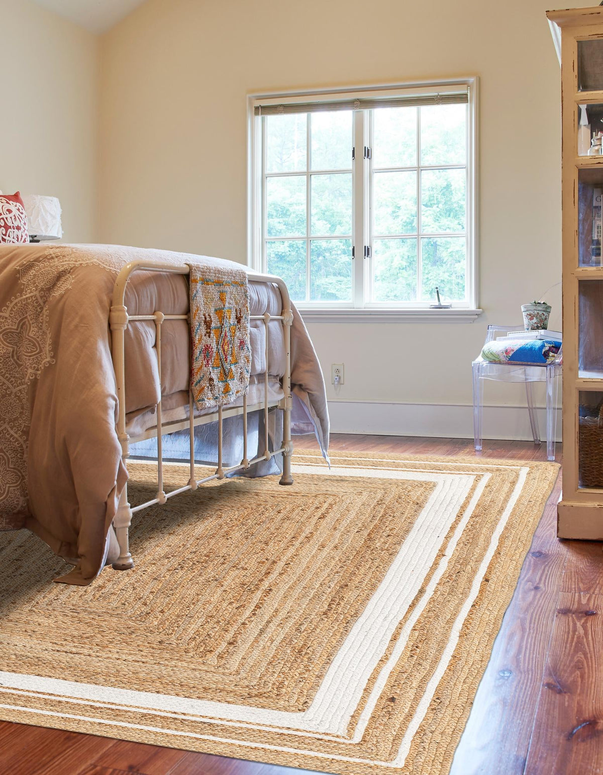 Woven Seaside Jute Collection Area Rug - Nantucket Rectangle Natural and White  lifestyle 5