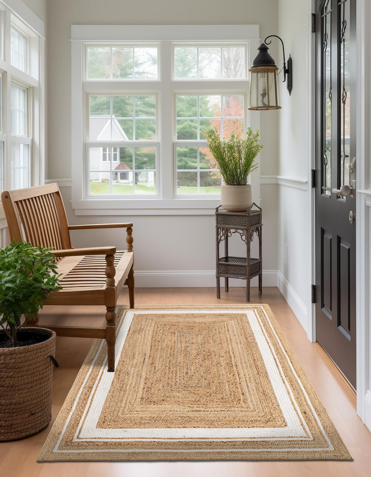 Woven Seaside Jute Collection Area Rug - Nantucket Rectangle Natural and White  lifestyle 7
