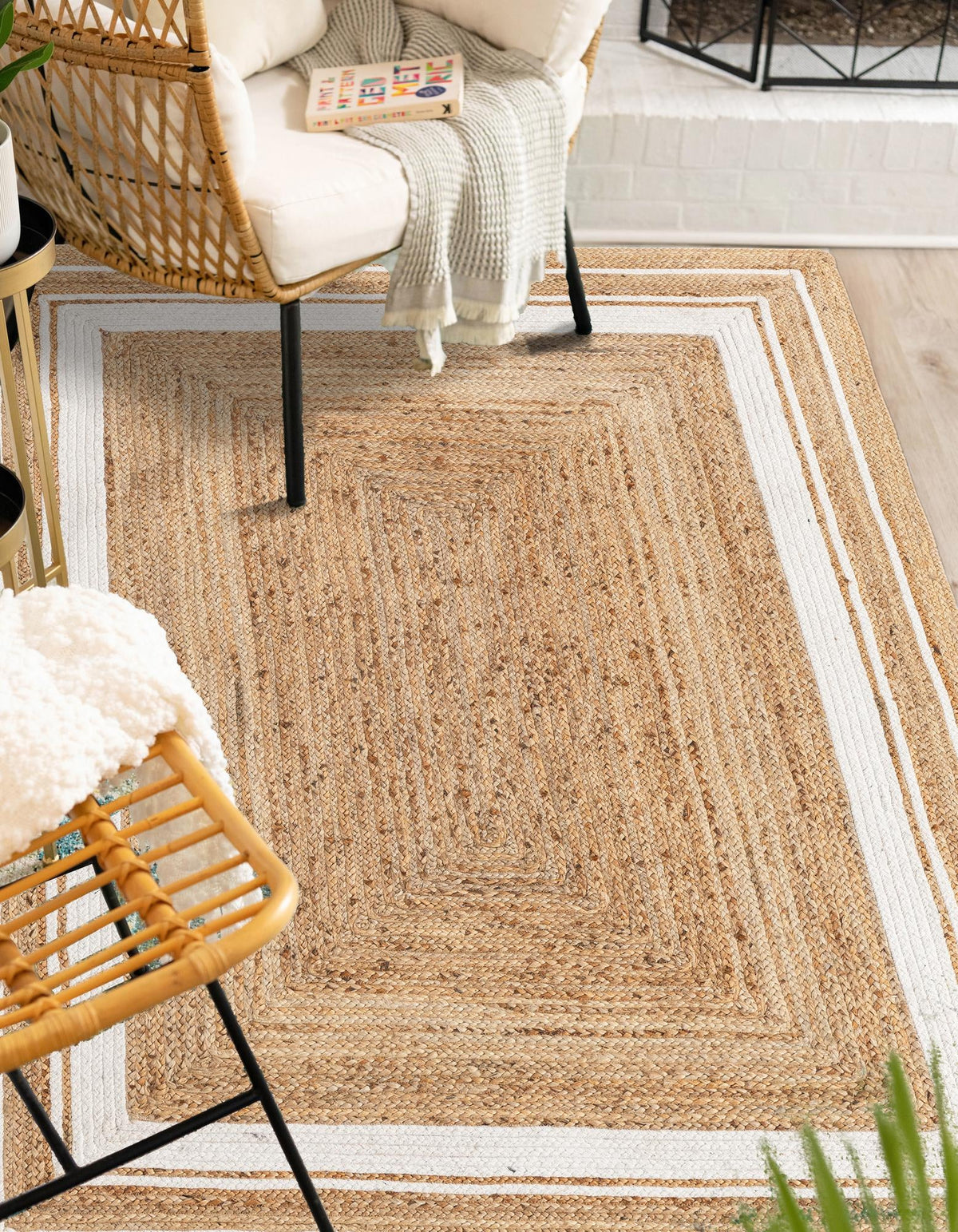 Woven Seaside Jute Collection Area Rug - Nantucket Rectangle Natural and White  lifestyle 11