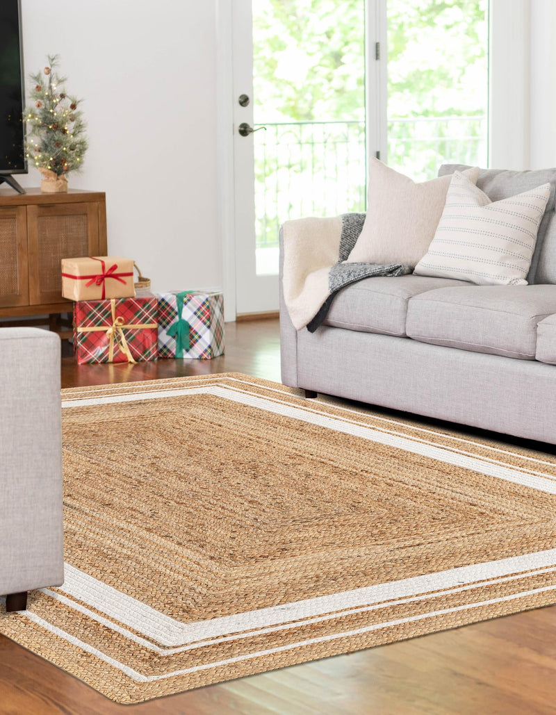 Woven Seaside Jute Collection Area Rug - Nantucket Rectangle Natural and White  lifestyle 15