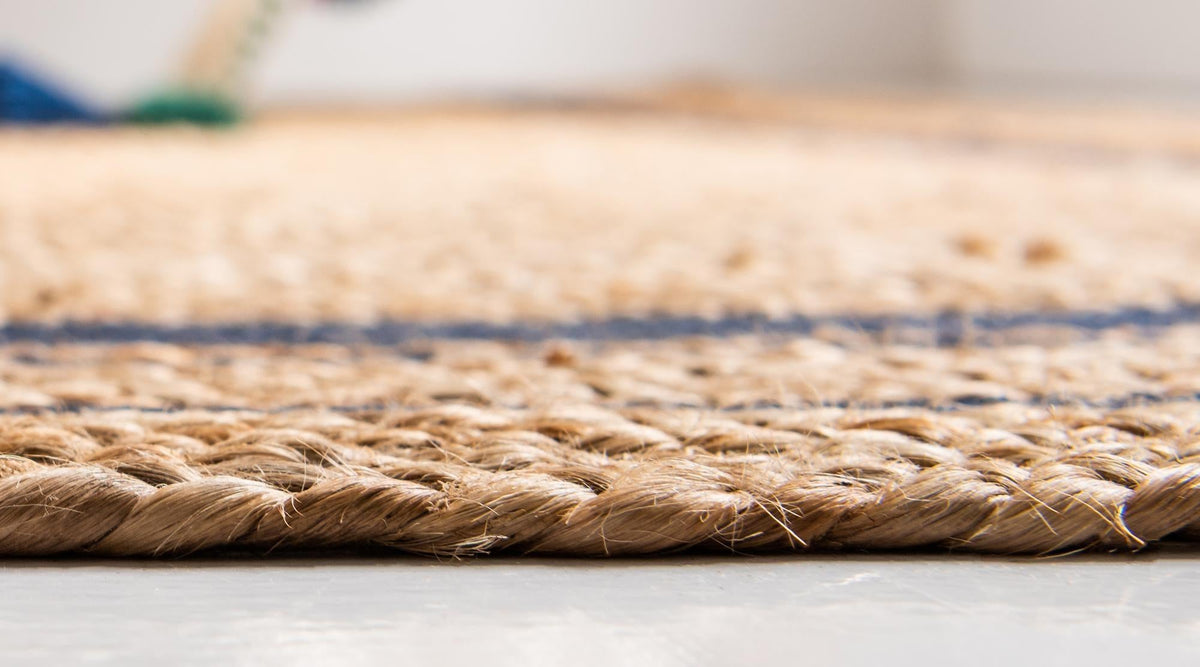 Woven Seaside Jute Collection Area Rug - Nantucket Round Natural and Navy Blue  lifestyle 83