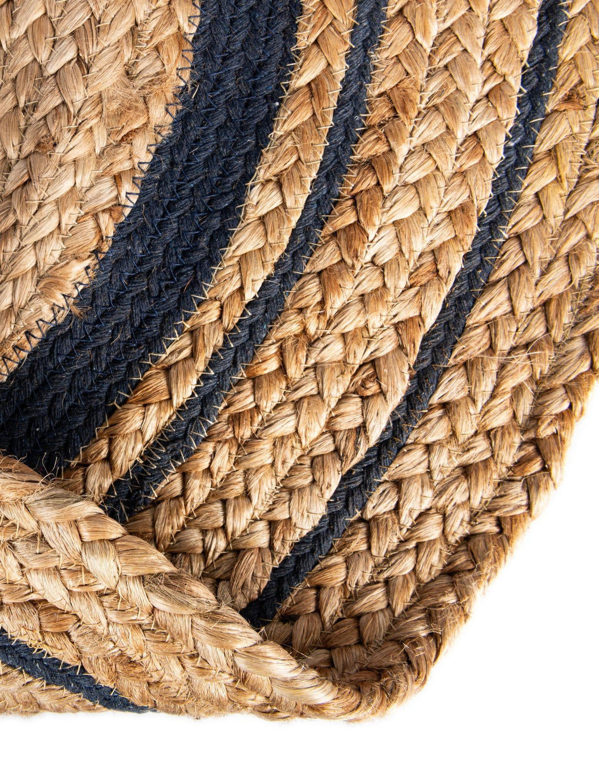 Woven Seaside Jute Collection Area Rug - Nantucket Round Natural and Navy Blue  lifestyle 91
