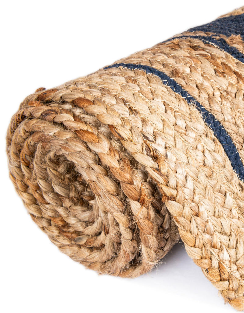 Woven Seaside Jute Collection Area Rug - Nantucket Round Natural and Navy Blue  lifestyle 83