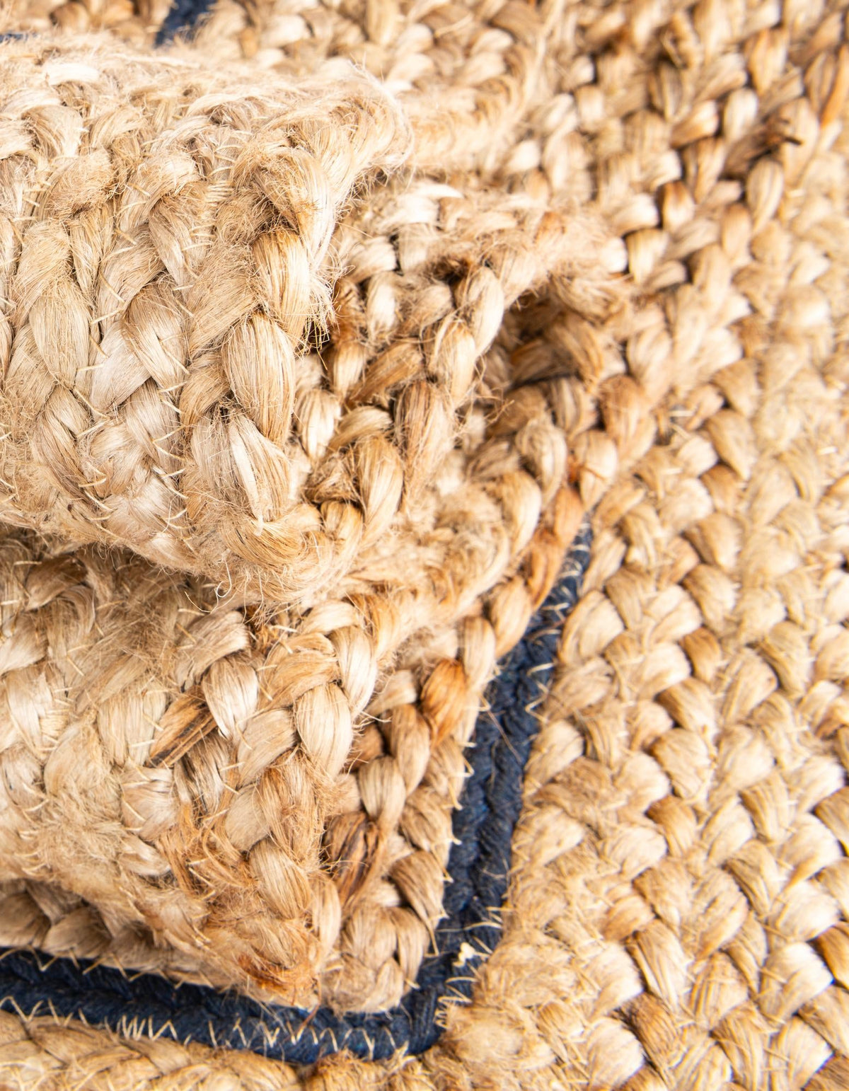 Woven Seaside Jute Collection Area Rug - Nantucket Round Natural and Navy Blue  lifestyle 84