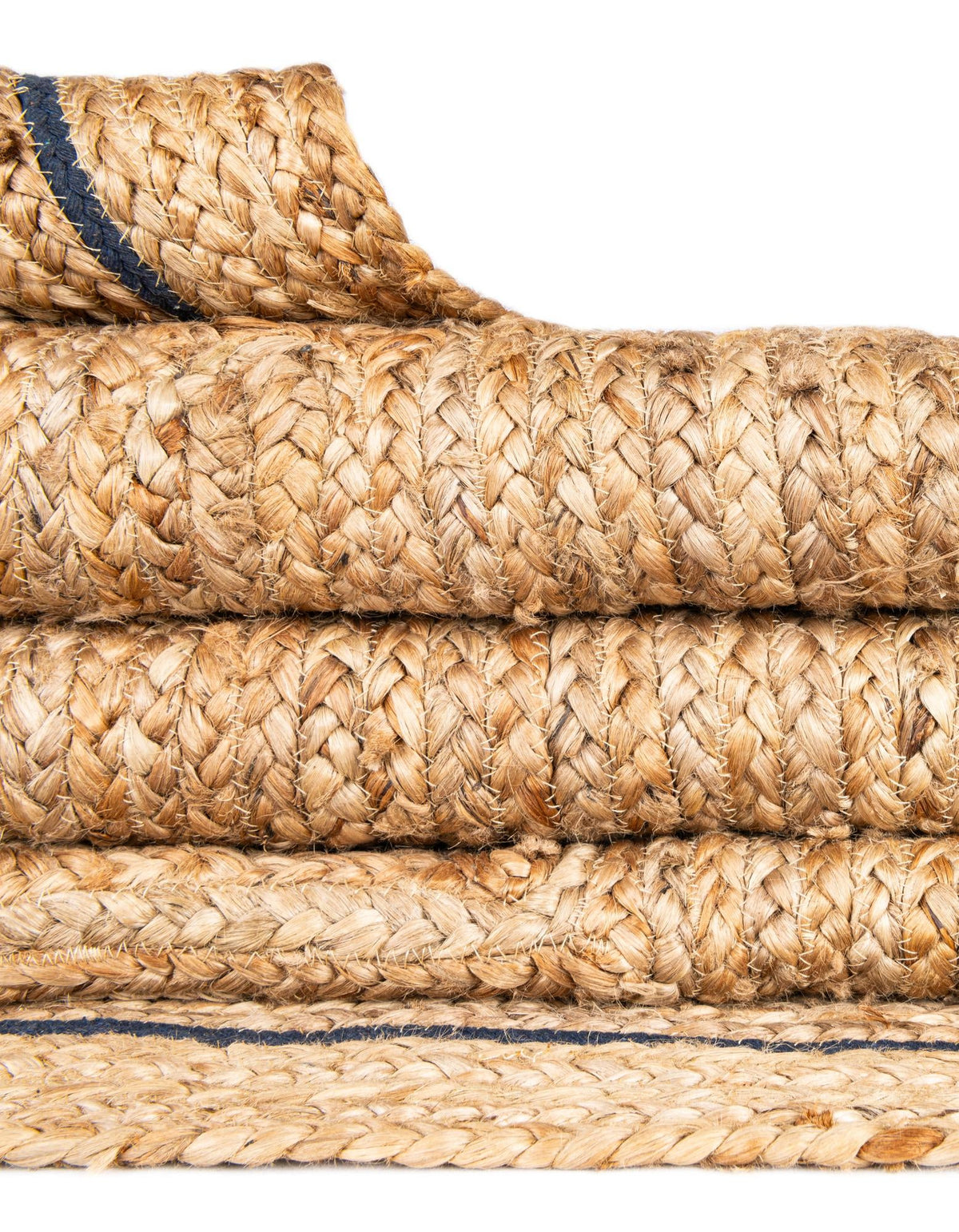 Woven Seaside Jute Collection Area Rug - Nantucket Round Natural and Navy Blue  lifestyle 85