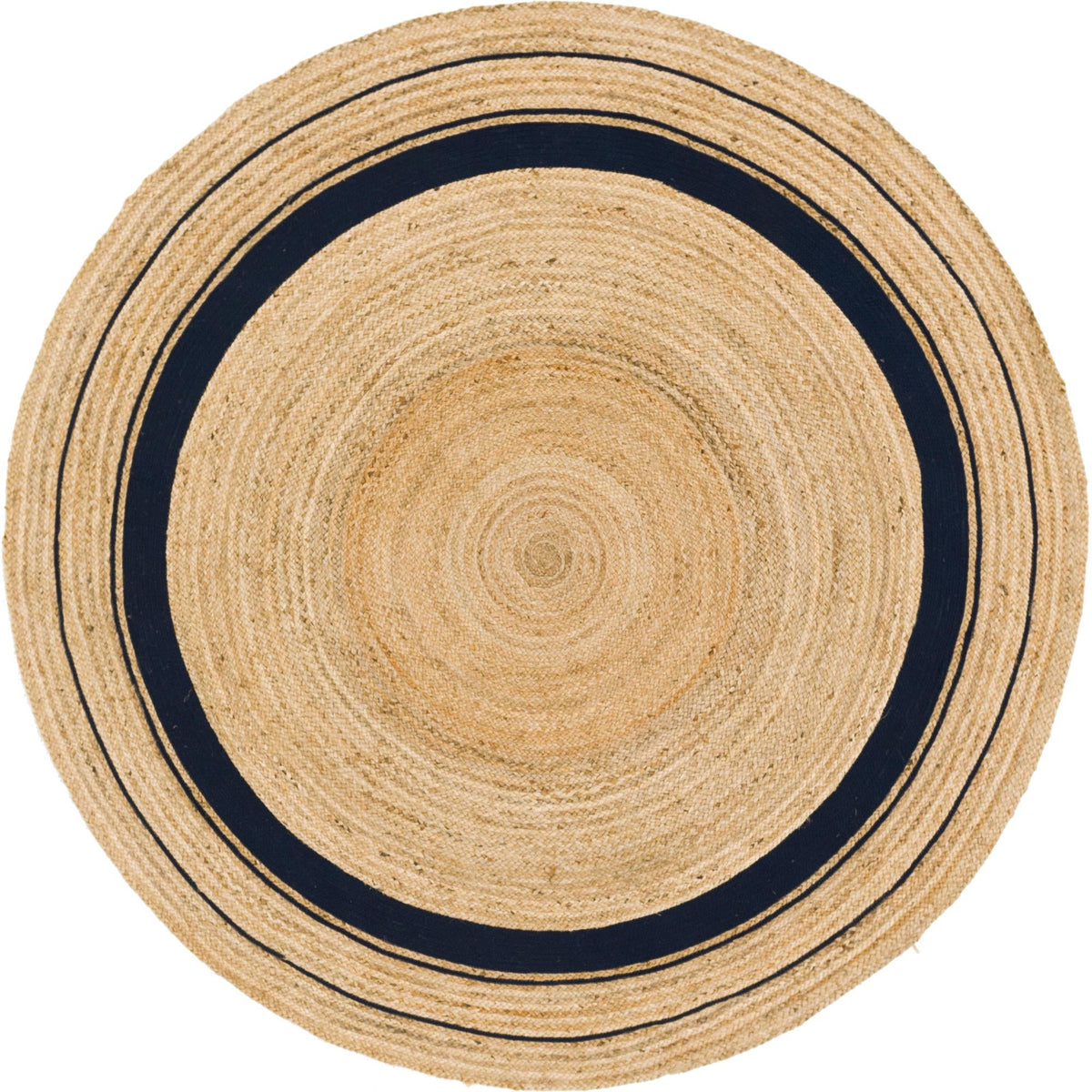 Woven Seaside Jute Collection Area Rug - Nantucket Round Natural and Navy Blue  lifestyle 49