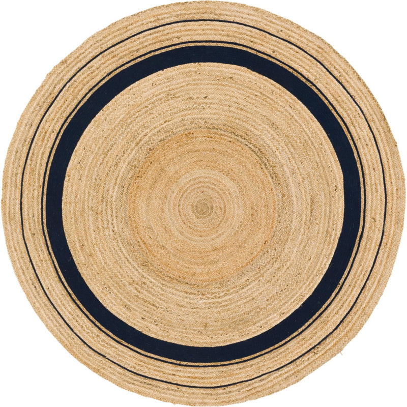 Woven Seaside Jute Collection Area Rug - Nantucket Round Natural and Navy Blue  lifestyle 49