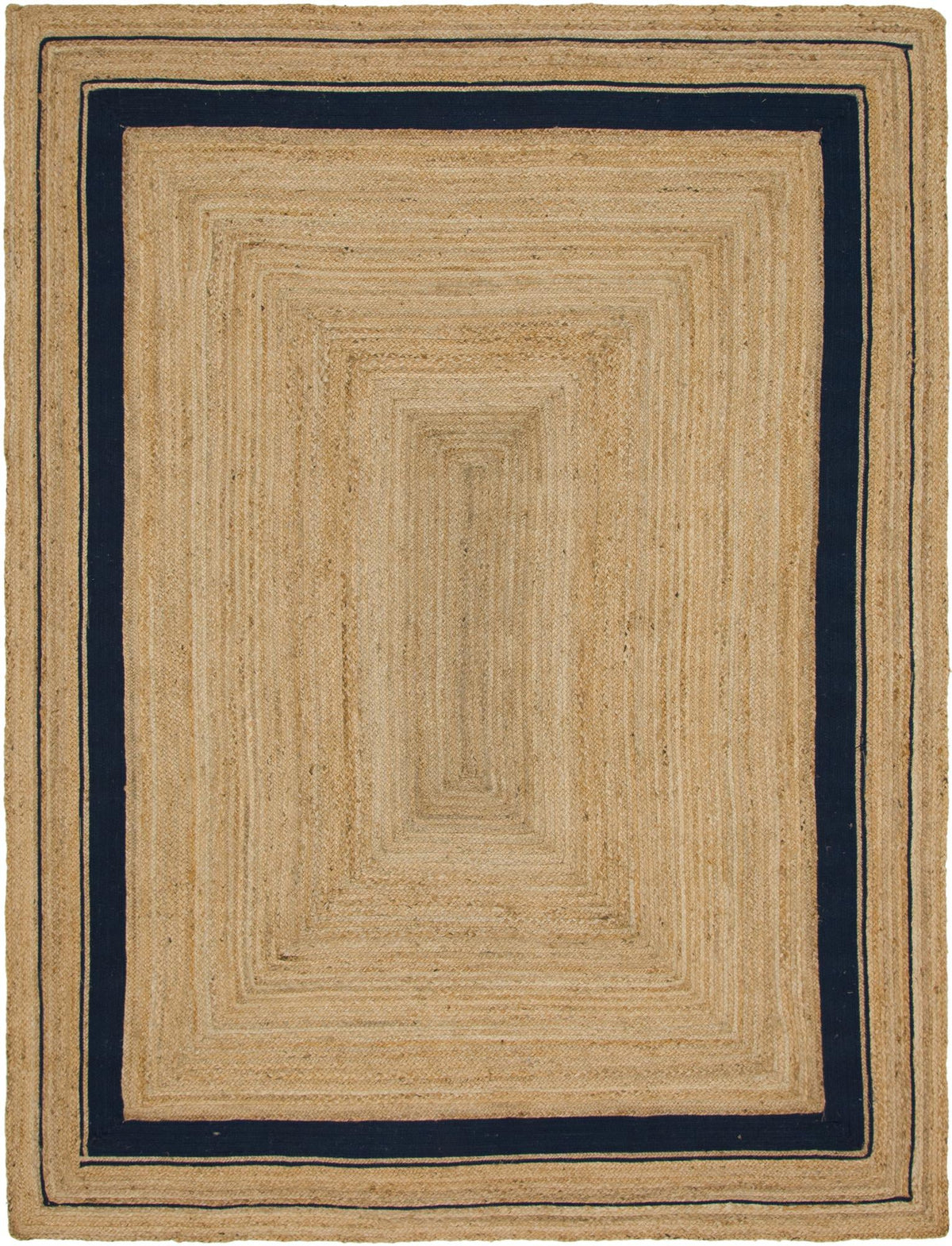 Woven Seaside Jute Collection Area Rug - Nantucket Rectangle Natural and Navy Blue Main