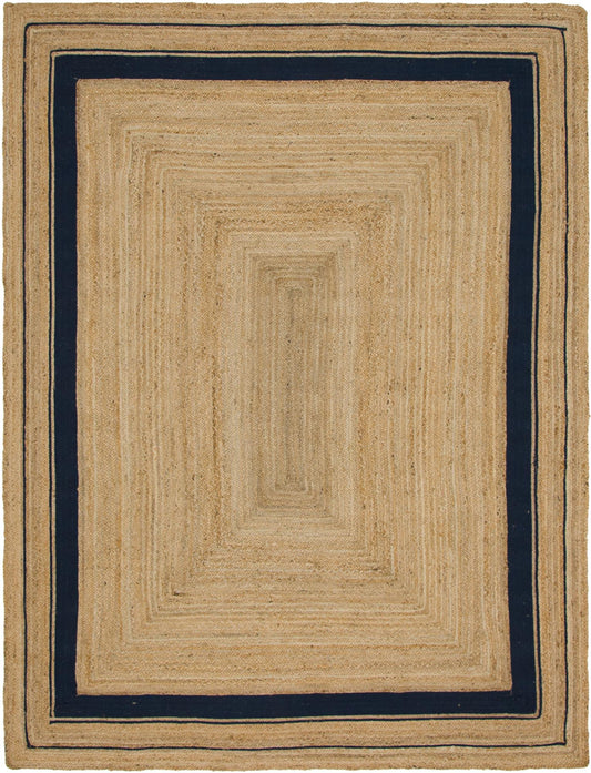 Woven Seaside Jute Collection Area Rug - Nantucket Rectangle Natural and Navy Blue Main