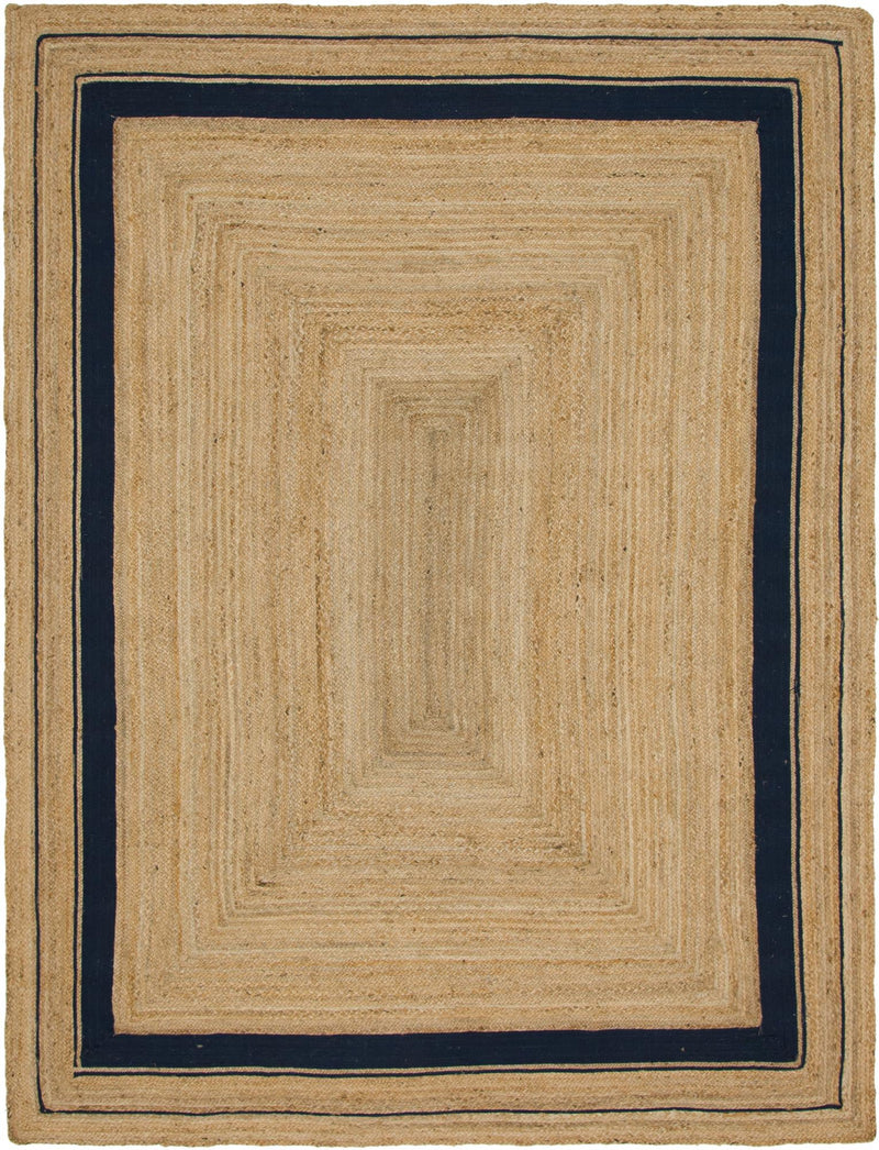 Woven Seaside Jute Collection Area Rug - Nantucket Rectangle Natural and Navy Blue Main