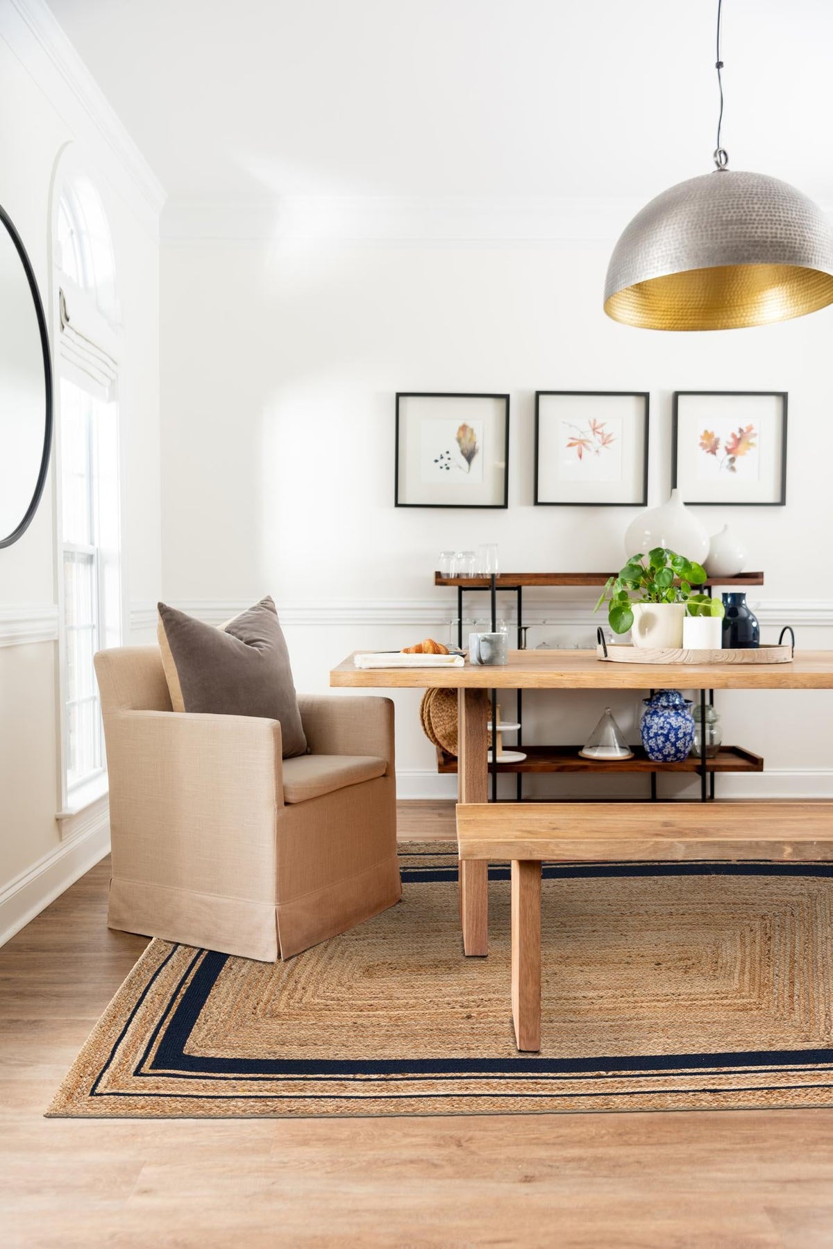 Woven Seaside Jute Collection Area Rug - Nantucket Rectangle Natural and Navy Blue  lifestyle 6