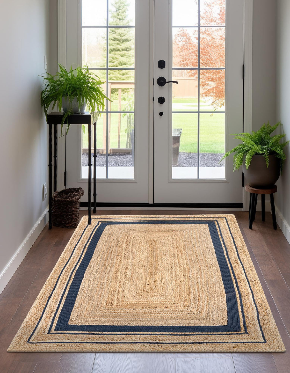 Woven Seaside Jute Collection Area Rug - Nantucket Rectangle Natural and Navy Blue  lifestyle 10