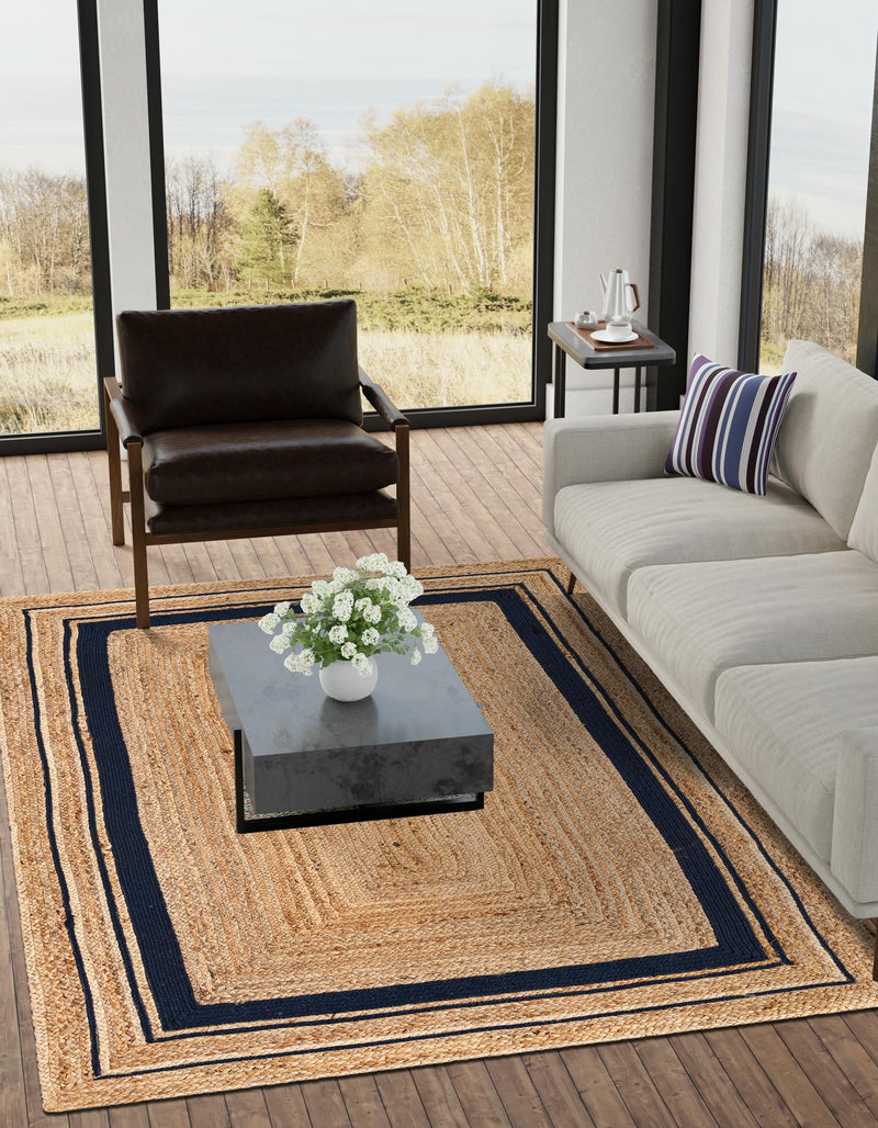 Woven Seaside Jute Collection Area Rug - Nantucket Rectangle Natural and Navy Blue  lifestyle 16