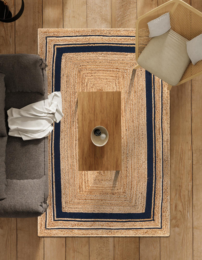 Woven Seaside Jute Collection Area Rug - Nantucket Rectangle Natural and Navy Blue  lifestyle 19