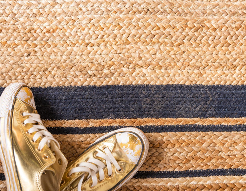 Woven Seaside Jute Collection Area Rug - Nantucket Rectangle Natural and Navy Blue  lifestyle 27