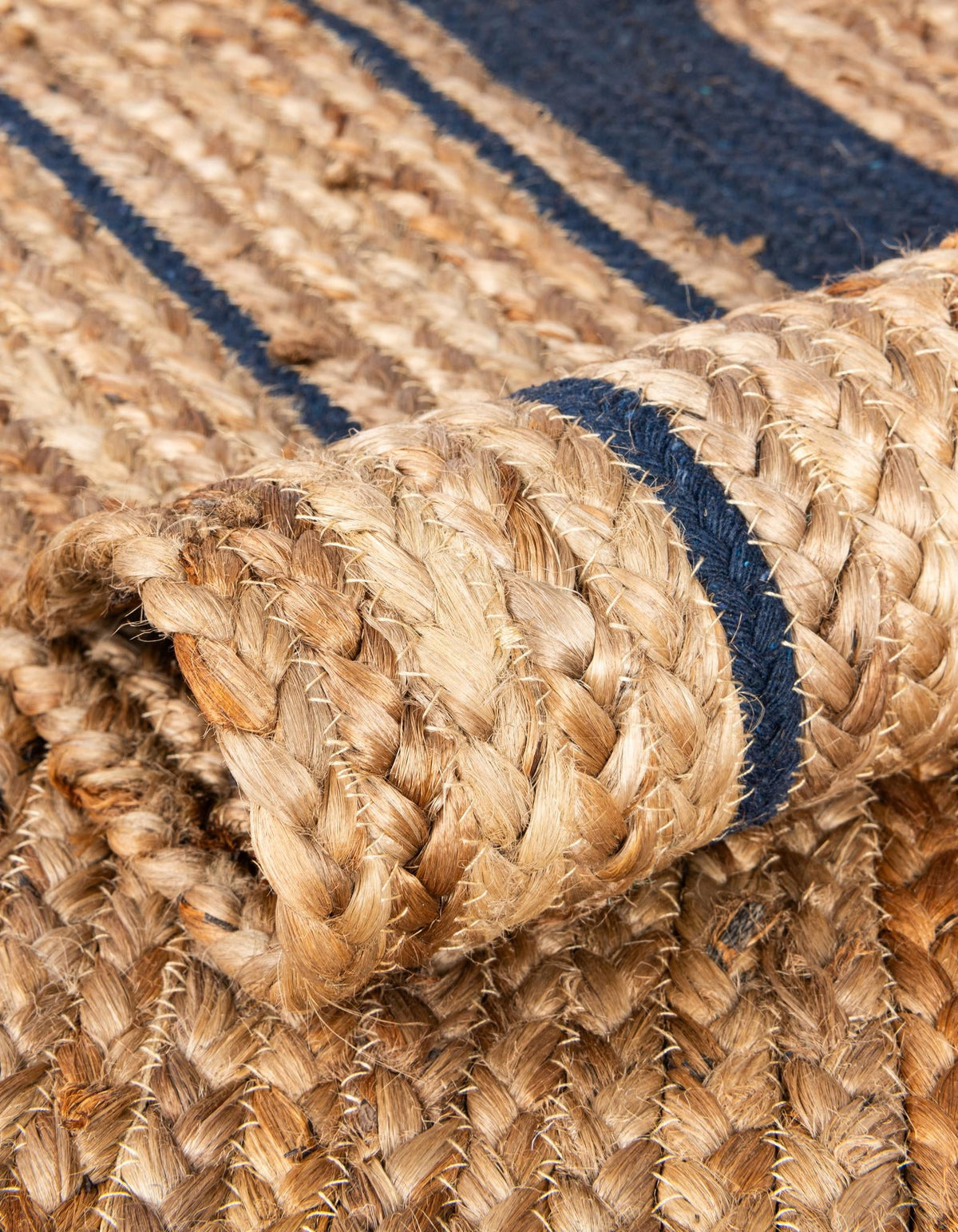 Woven Seaside Jute Collection Area Rug - Nantucket Rectangle Natural and Navy Blue  lifestyle 67