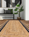 Woven Seaside Jute Collection Area Rug - Nantucket Runner Natural and Navy Blue  lifestyle 59