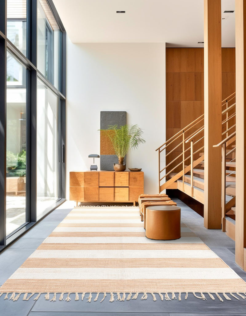 Tassel Trail Collection Area Rug - Pathway (Beige) Rectangle Beige  lifestyle 3